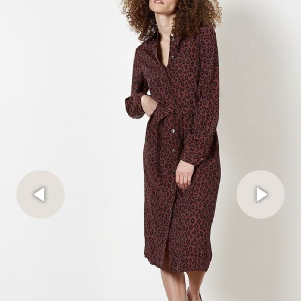 APC Maroon burgundy leopard shirt dress 36